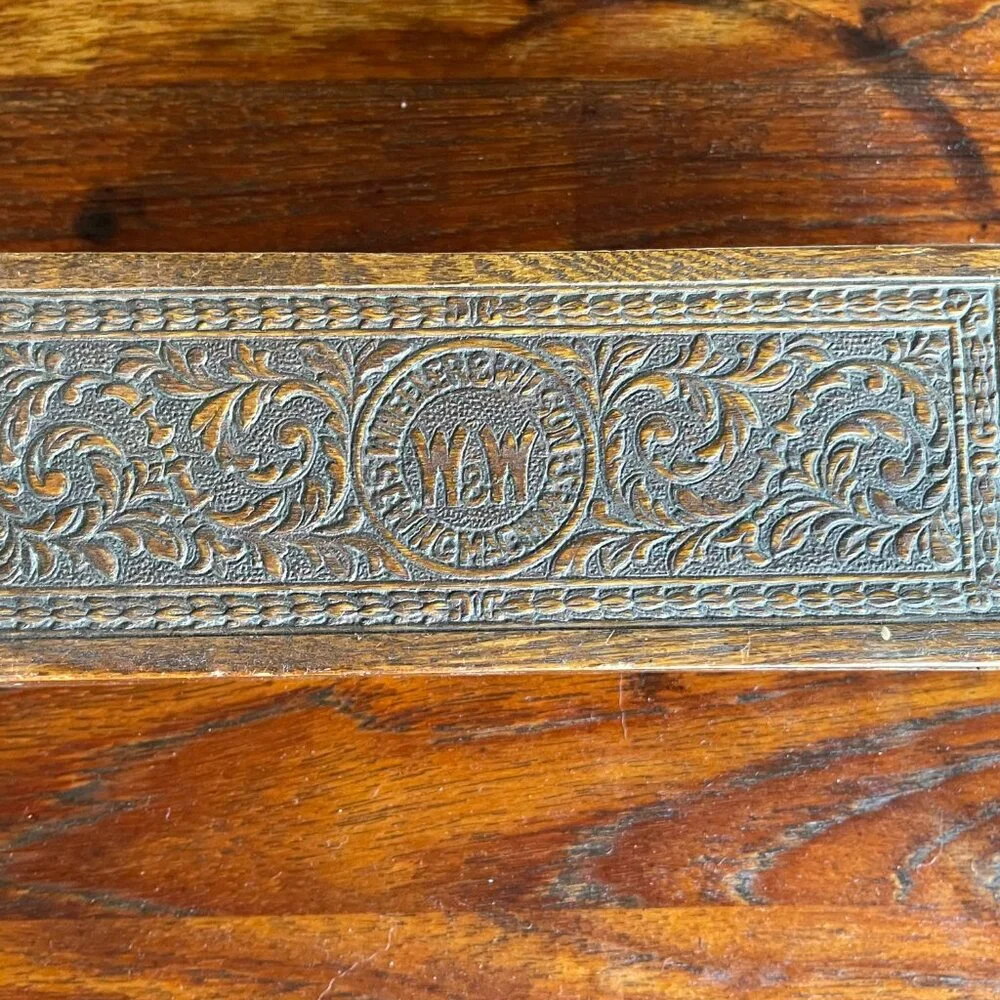 Antique Handcarved Oak Wood Wheeler & Wilson Jewelry Box c. 1890
